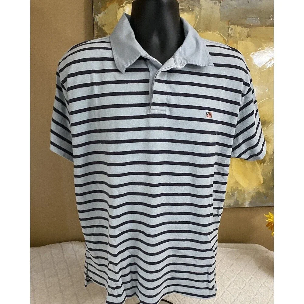 Vintage Ralph Lauren Blue Striped Men’s Polo Tee  Size XL